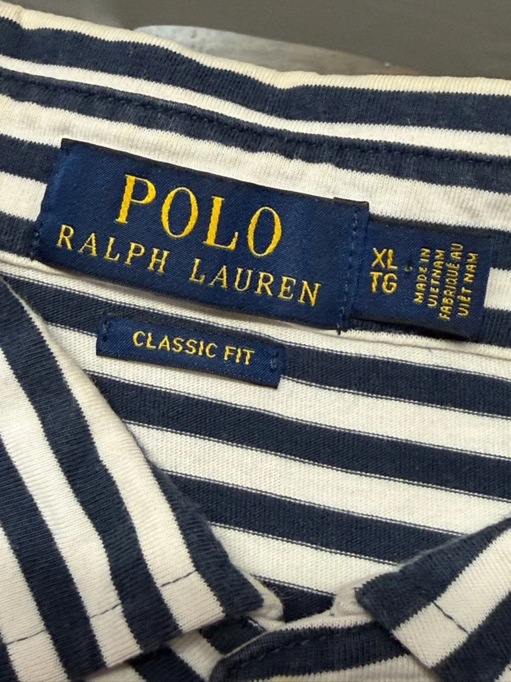 Ralph Lauren Polo Striped Navy and White Cotton‎ Polo Shirt